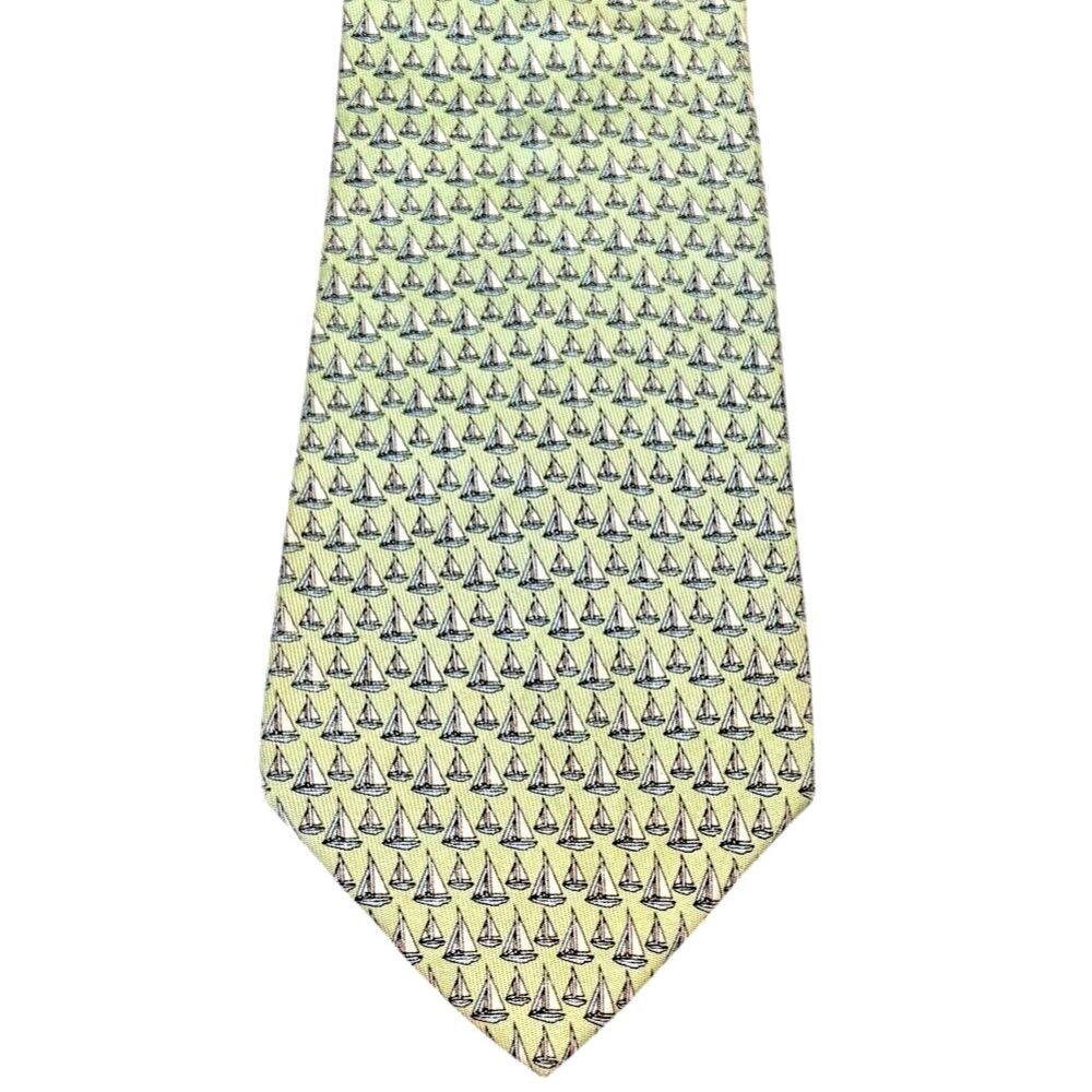 Vineyard Vines Sailboat Silk Tie Green Nautical Made in USA Preppy Menswear